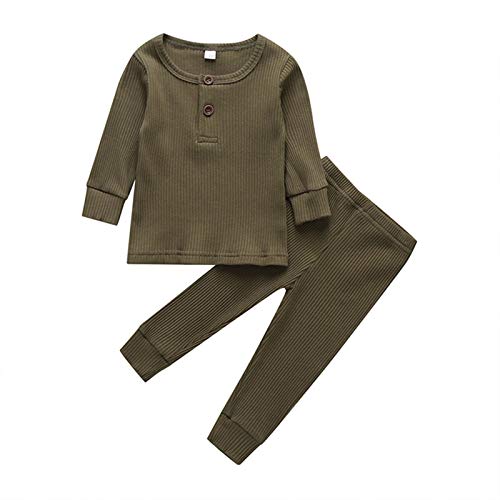 Unisex Toddler Baby Boy Girl Clothes Set Long Sleeve Tops T-Shirts Sweatshirt Pants Outfit 2 Piece Pajamas Set (Army Green, 9-12 Months)