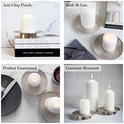 Silver Pillar Candle Holder - Hand Made Brass Candle Holders For Pillar Candles In Home, Living Room Or Table Centrepiece, Set Of 2 Candle Stand For Home Decor, 3 Wick Candle Holder And Candle Tray #TOP5