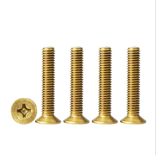 MACHSWON 10PCS M6 Brass Cross Countersunk Head Screws M6*40mm Brass Screw Threaded Flat Head Screws Cross Countersunk Head Copper Screw