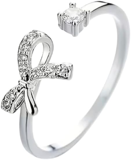 HANDMADE Round Cut Moissanite Bow Design Adjustable Toe Ring, 925 Sterling Silver, 14k White Gold Plated, Women's