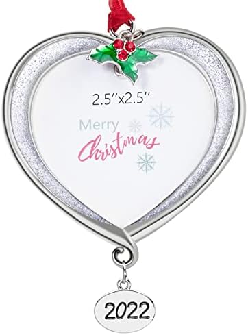 Mulumu Christmas Tree Ornament Picture Frame Metal Hanging Pendant Holiday 2.5" Photo Frame Charm Decorative of Pets, Baby First Christmas, Family (2022 White)