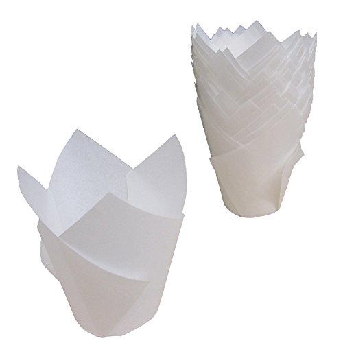 Premium Disposables 200 White Tulip Style Baking Cups Cupcake Liners Wrappers, Oven Safe Parchment Baking Liners. Large Size 2 3/4-4 Inches.