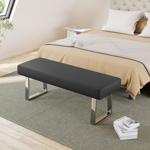 Image of JIEXI 45.3'' Modern PU Leather Kitchen Entryway Bench w /Sturdy Metal Legs