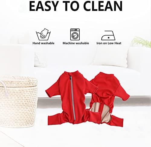 Dog winter coat full body warm coats with legs lightweight fleece coat jumpsuit with reflective zipper closure put on and off easy and safety - Red - S