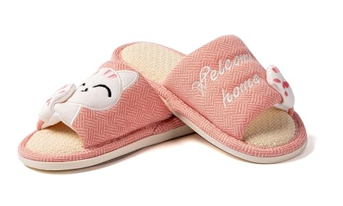 Cliont Women's Cute Cat Soft Indoor Slippers Open Toe Cotton Slip on Home Shoes House Couple Slippers2