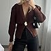 Women's One Leaf Button Down Knit Sweater V-Neck Stylish Elegant Sweater Cardigan Soft Solid Fall Winter Sweaters (Coffee,Medium)