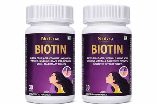 Image of Biotin Tablets for Hair Growth | Biotin with Folic Acid, Vitamin E, Amino Acids, Grape Seed & Green Tea Extract | Hair, Skin & Nail Supplement for Men & Women |60 Tablets