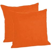 MoonRest Pack of 2 - Faux Suede 18-Inch-by-18-Inch Square Decorative Throw Pillow Covers Sofa sham Solid Colors Couch Cushion Pillowcases, Orange Set of 2