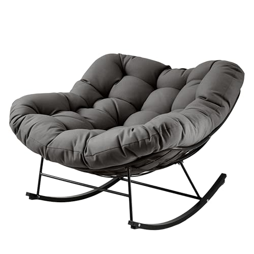 JEAREY Oversized Papasan Rocking Egg Chair Comfortable Indoor Outdoor Patio Rocker Ideal for Bedroom Living Room Garden Porch & Lawn Gray