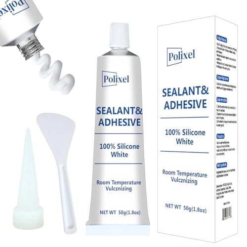 White Silicone Sealant & Adhesive RTV 100% Silicone Caulk Waterproof High Strength Adhesive All-Purpose Shrink & Crack Proof Caulking for Kitchen, Bathroom, Windows & Car - 1.8oz/50g