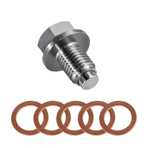 Image of MTABCTY M12 x 1.5 Magnetic Oil Drain Plug, Stainless Steel Oil Pan Drain Plug & 5 PCS Copper Crush Washer Anti Leakage, Universal Leak-proof Replacement for Most Cars Motorcycles Boats, Silver