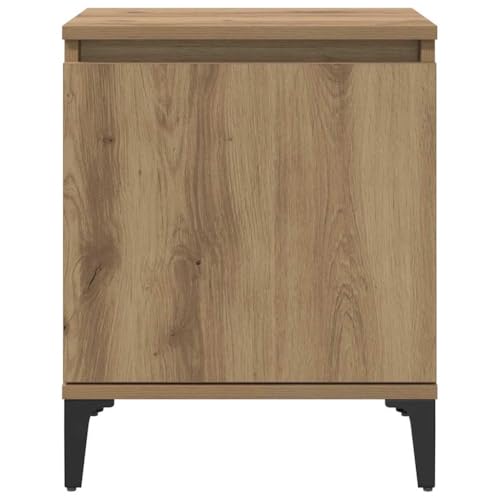 Table de chevet chêne Artisan avec pieds en métal et étagère style industriel