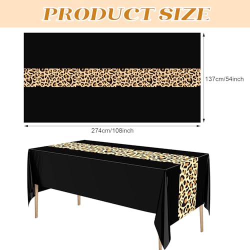 Image of Buryeah 3 Pcs Leopard Print Tablecloth 54 x 108'' Leopard Plastic Table Cover Disposable Safari Animal Cheetah Print Party Decorations for Baby Shower Wedding Birthday Party Favors (Black)