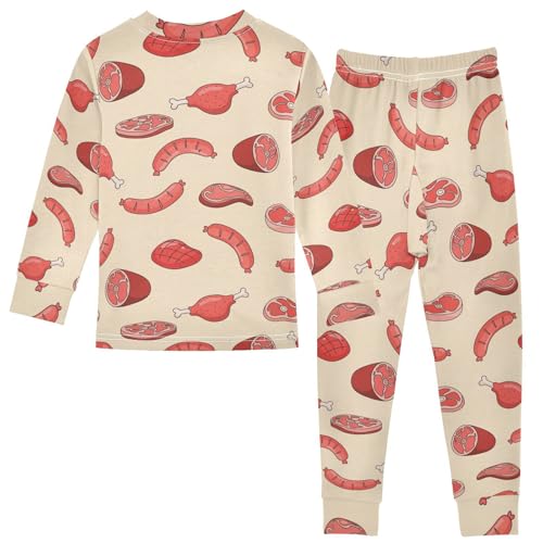 Pajama Sets Long Sleeve Yummy Meat Pattern Soft Comfy Sleepwear 2 Piece PJS 3-8T3