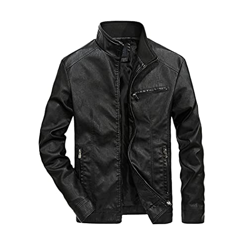 Veste en cuir PU noir pour homme grande taille XXXXXL à col montant