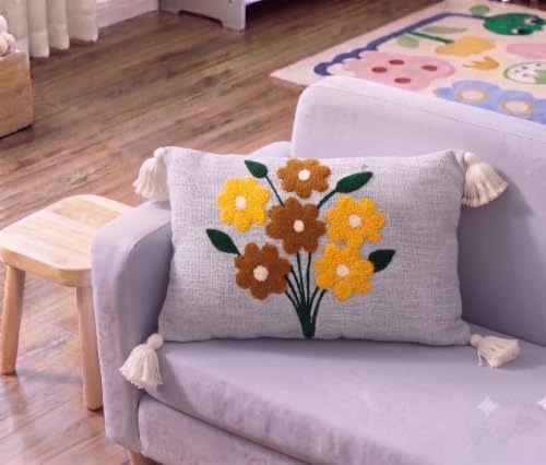 Image of Furnistitchs Boho Rectangle Cushion Cover 12x20 inches | Handmade Decorative Throw Pillow Case | Bohemian Home Decor Sofa Bed Cushion Cover Living Room Bedroom (1, Aqua Bouquet, 12x20 inches)