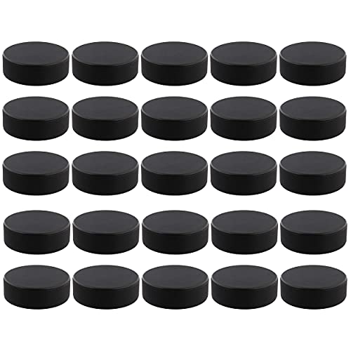 Swing Sports Hockey Pucks Bulk Set - 25pk 3x1in Rubber 6oz Black Hockey Biscuits for Practice and Training
