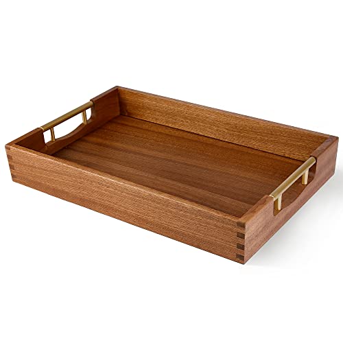 LotFancy Wood Serving Tray with Metal Handles, 17x13 Inch, Large Ottoman Tray, Decorative Wooden Tray for Living Room, Ottoman, Coffee Table, Countertop Centerpiece