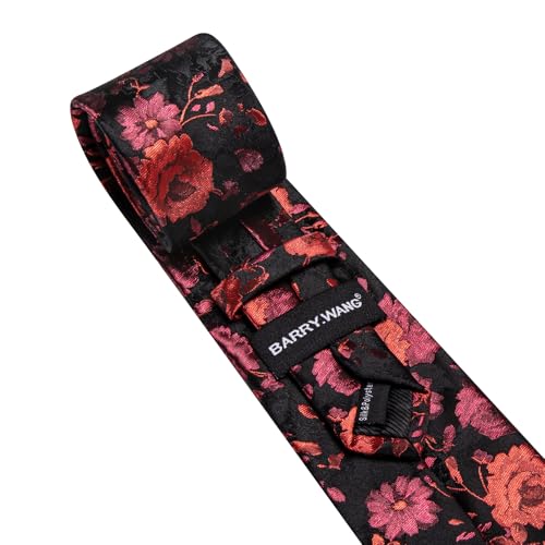 Image of Barry.Wang Flower Ties for Men Handkerchief Cufflinks Set Wedding Necktie Set Party