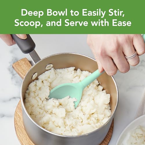 Image of Tovolo Flex Core Small Deep Spoon Silicone for Cooking Mixing Baking, Dishwasher Safe BPA Free All Silicone Kitchen Mini Spoon Heat Resistant Nonstick Safe Serving Spoon, Aqua Seafoam Green