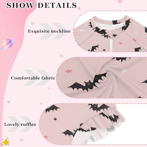 Girls Swimsuits Long Sleeve Bathing Suits Halloween Bats UPF 50+ Sun Protection Swimwear 3-12 Years3
