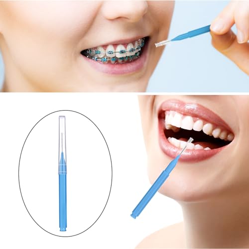 Image of Patelai 100 Pieces Braces Dental Brush for Cleaner Interdental Toothpick Dental Tooth Flossing Head Oral Hygiene Flosser Toothpick Cleaners Tooth Tool(Blue,Proper Size)