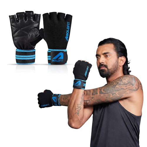 Boldfit Gym Gloves for Men Workout Unisex Hand Gloves for Gym for Men & Women with Wrist Support for Weightlifting, Workout Comfortable Fit Bike Riding, Cycling Handgloves - Irongrip Black Blue XL