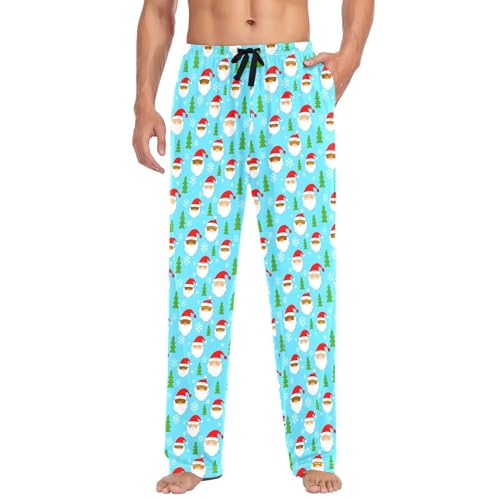 Santa Claus and Christmas Tree Men's Pajamas Pants Cotton Sleep Bottoms Pants Lounge Sleepwear - S