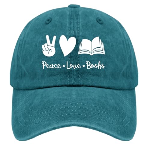 Karclau Peace Love Books Hat Womens Cap Cyan Blue Men's Hats Gifts for Grandma Cycling Cap