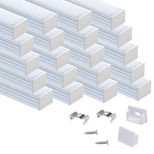 Muzata 20Pack 3.3FT/1M Plus-Size Spotless LED Channel Silver Aluminum LED Strip Diffuser Channel with Milky White Cover U103 WW 1M