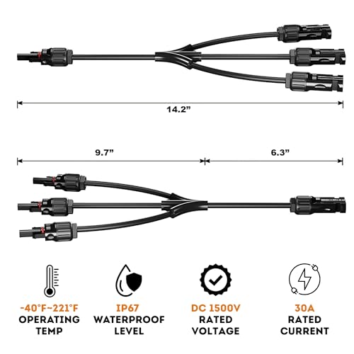 XYRIS Solar Connectors Y Branch Parallel 1 to 3 Adapter Cable Wire Plug Tool Kit for Solar Panel (M/FFF+F/MMM, 1 Pair)