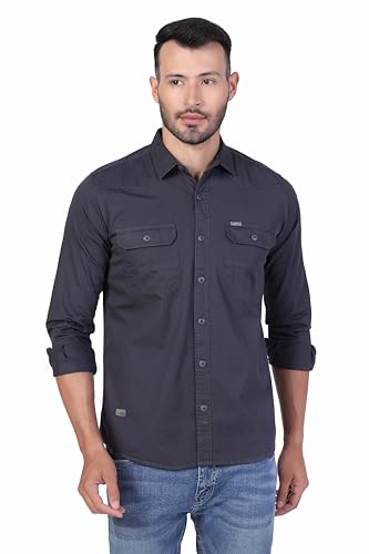 Image of Men's Cotton Twill Utility Shirt | Full Sleeve Button-Down Casual Shirt | Dual Chest Pockets | Comfortable Regular Fit | Everyday Wear