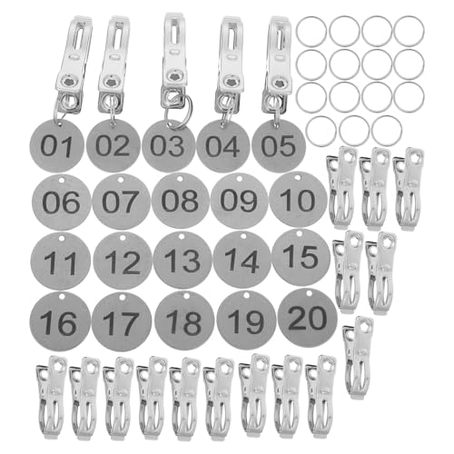 OSOLADY 20 sztuk zawieszek z numerem, kółkiem i klipsem, 30 mm/1,5'' okrągłe zawieszki na klucze, 1-20 numerów ze stali nierdzewnej z kółkiem dzielonym do zarządzania szafką lub biurem