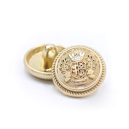 Grekywin High-Grade British Style Metal Buttons for Coat, Blazer, Suits, Uniform, Jacket, etc, Crown Style (Frosted Gold)