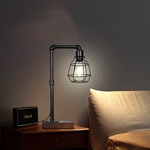 Conca Steampunk Table Lamp, Industrial Table Lamp, E26 Base Rustic Edison Lighting, Cage Shade Table Lamp (A-Black) #TOP3