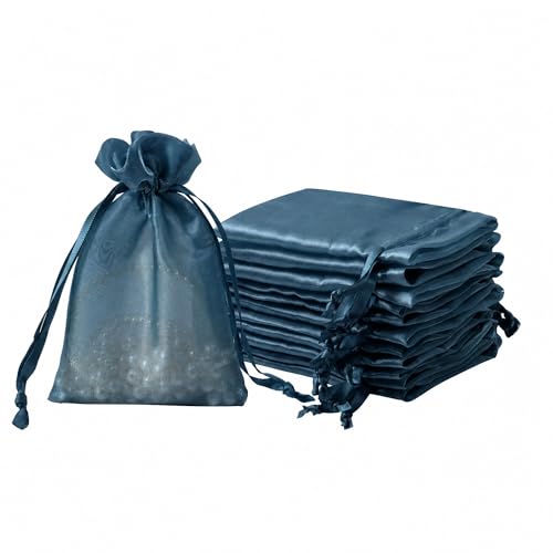 Image of QIANF 20 Pcs Military Blue Small Organza Bags 4X6 inch for Wedding Favors with Drawstring, Mini Mesh Gift Bags Jewelry Pouch for Candy Bridal Shower Party Favor Baby Shower Christmas