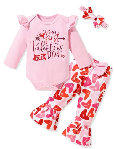 Image of Newborn Baby Girl clothes Ruffle Bell Bottom Pants Headband Clothes Set