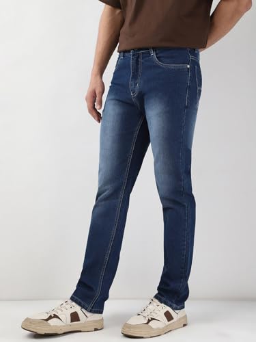 Image of Urbano Fashion Men's Straight Fit Washed Jeans Stretchable