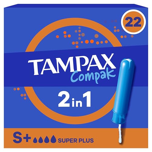 Tampax Compak, Tampons Avec Applicateur Super Plus, 22 Pochettes Individuelles, Flux Abondants, Sans Parfum et Colorant, Testé sous Controle Gynécologique,...