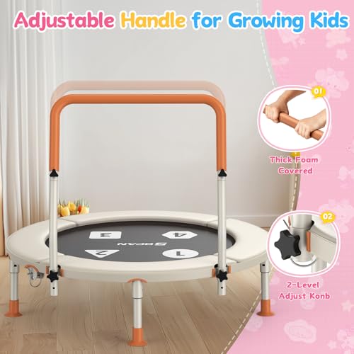 BCAN BT1 36'' Toddler Trampoline, ASTM Certified-Foldable Mini Trampolines for Kids Ages 1-6, Adjustable Handle, Safety Pad & Foldable Legs, Baby Trampoline Indoor/Garden, Gift for Boy and Girl, Beige - image 5