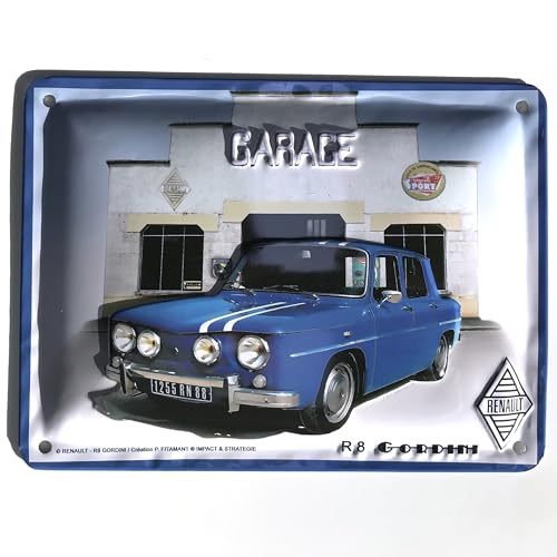 Les Collections Rétro Plaque métal R8 Gordini (20x15cm) modèle en Relief, Bleu