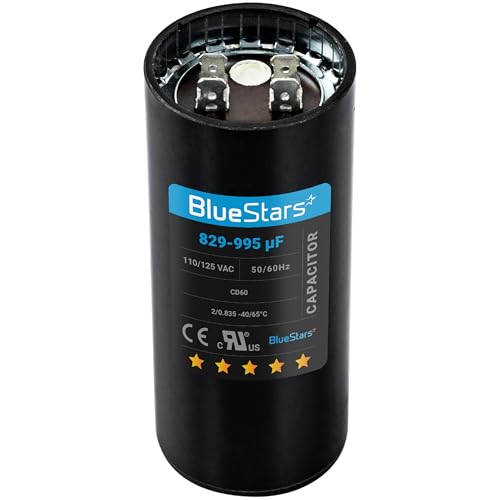 [UL Certified] BlueStars 829-995 uF MFD 110-125 VAC ±20% Round Motor Start Capacitor 50/60 Hz AC Electric Motor Applications - Replaces 6FLL8 PMJ829 CAP-829-110 CON-829-110