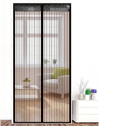 Image of N2K2 ENTERPRISE Polyester Magnetic Mosquito Net Curtain Compatible with All Door Types & Sizes Auto-Closing Insect Screen with Self Adhesive Hook Tape (210 * 100 cm-Black)