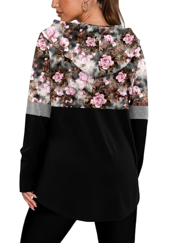 BETTE BOUTIK Womens Quarter Zip Tunic Hoodies Pullover Long Hooded Sweatshirts S-3XL