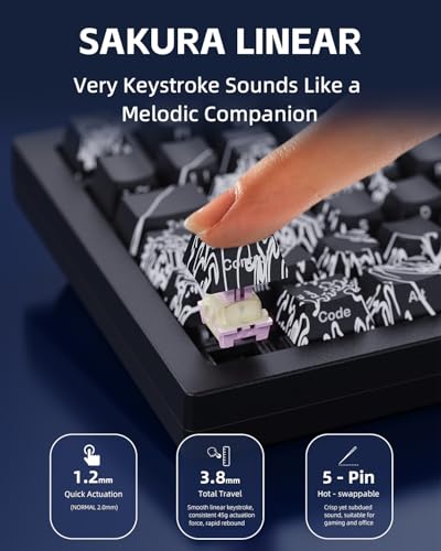 Image of ZORNHER ZH870 Wireless Gaming Mechanical Keyboard,80% Black Custom Creamy Sound Keyboard with Shine Though Wave of Kanagawa Kanagawa Keycaps,Creamy Sounding Linear Switches,Hot-Swappable,RGB Backlit