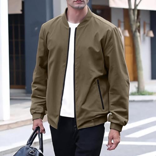 Fall Jackets for Men Khaki Zip Up Men's Light Weight Jacket Casual - image 2