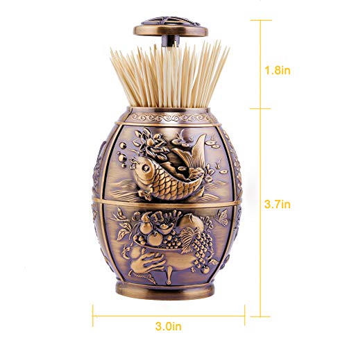 Angroc Push Style Retro Metal Automatic Toothpick Holder Case Can Box Container For Home Restaurant Café Club Bar Hotel Usage (Red Bronze) #TOP5