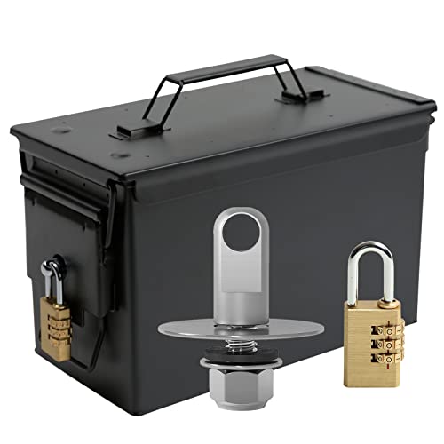 Aolamegs 50 Cal Ammo Can â€“ Locking Hardware Kit and Stainless Steel Padlockï¼ŒAmmo Box Military & Army M2A1 (50cal Ammo Can Black with Pre-Installed Locking Hardware and 1 Combination Padlock)