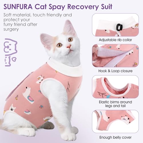 Image of SUNFURA Cat Recovery Suit, Kitten Surgical Full Bodysuit for Abdominal Wound Protector Anti Licking After Surgery, Professional Bandages Cone E-Collar Alternative for Small Male & Female Pets