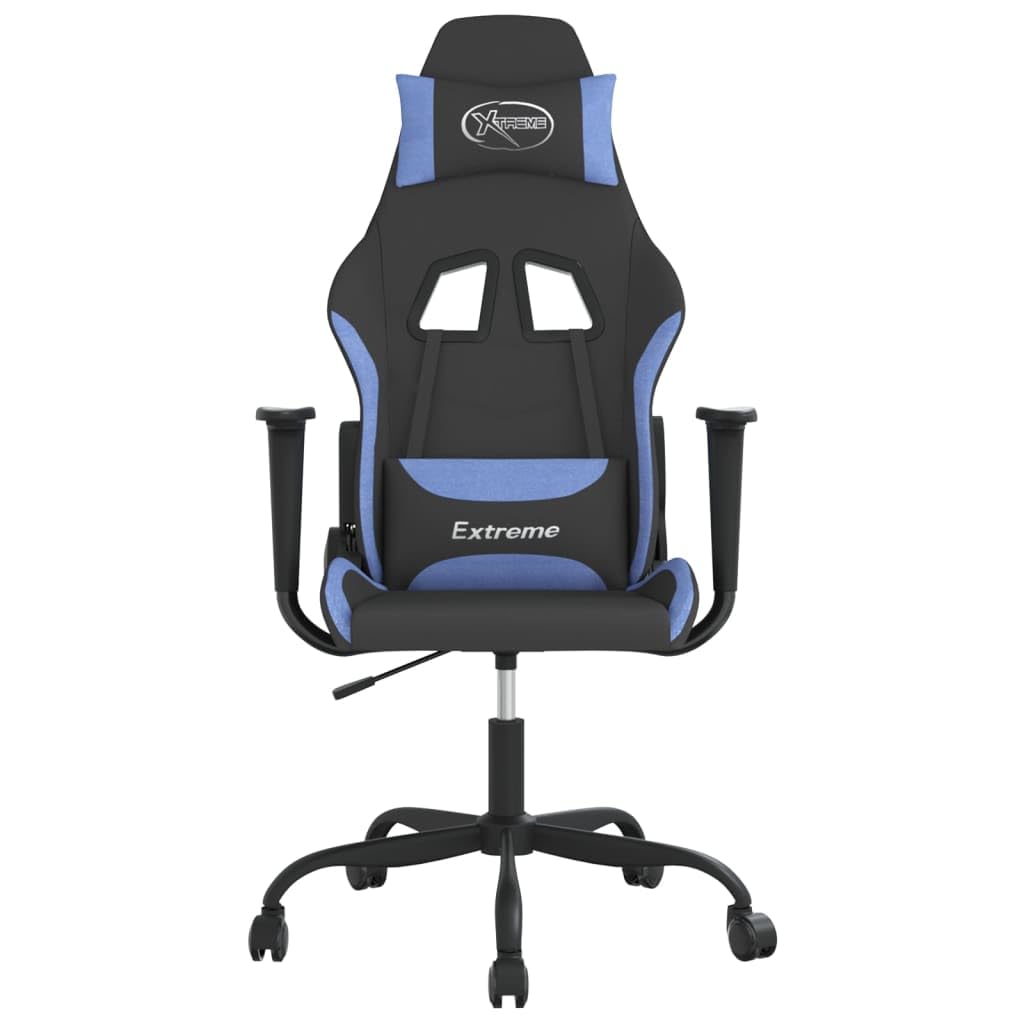 Gaming-Stuhl Schwarz Blau Stoff mit Verstellbarer Rückenlehne und 360 Grad Drehfunktion Ergonomischer Bürostuhl mit Armlehnen und Lendenkissen für Homeoffice Jugend PC Esport